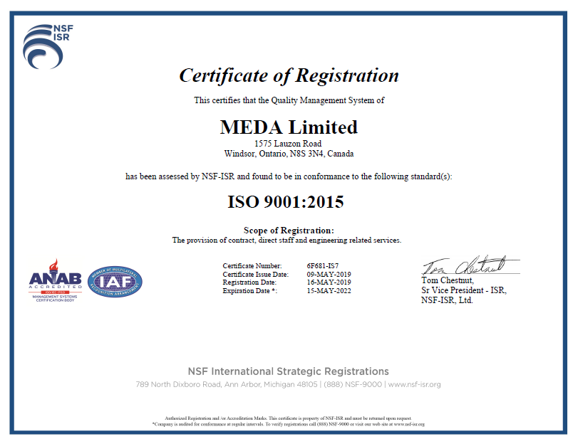 MEDA Limited Proud to Announce 2019 ISO Certification